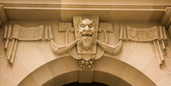 The 'devil' outside the Printing office. 