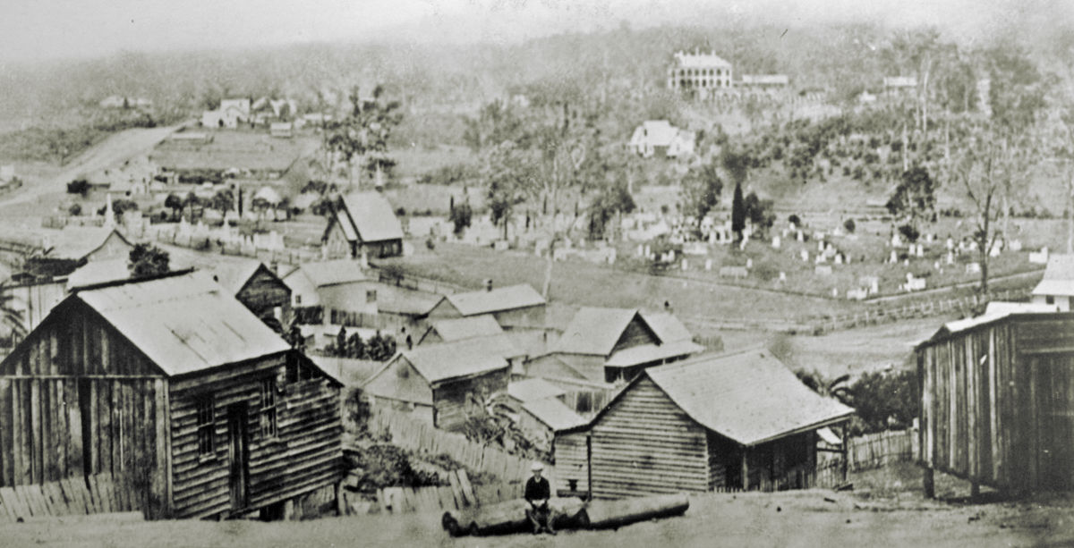 Looking across the former Paddington Cemetery, c. 1870. (Qld State Archives)