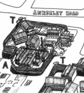 Sketch of No.2 Division, Boggo Road, in the 1940s.